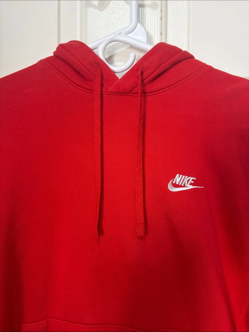 Nike Men’s Red Pullover Hoodie with White Swoosh